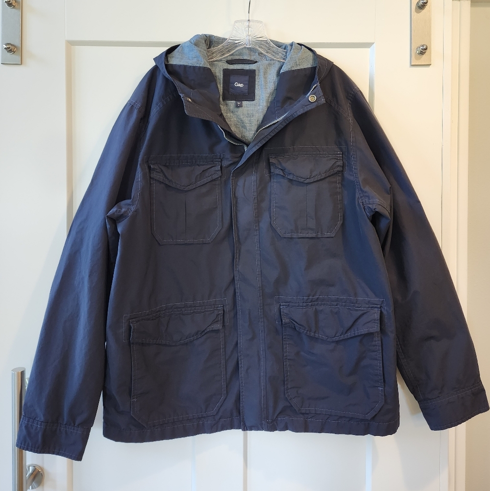 GAP Men's Navy Hooded Field Jacket with Front Flap Pockets